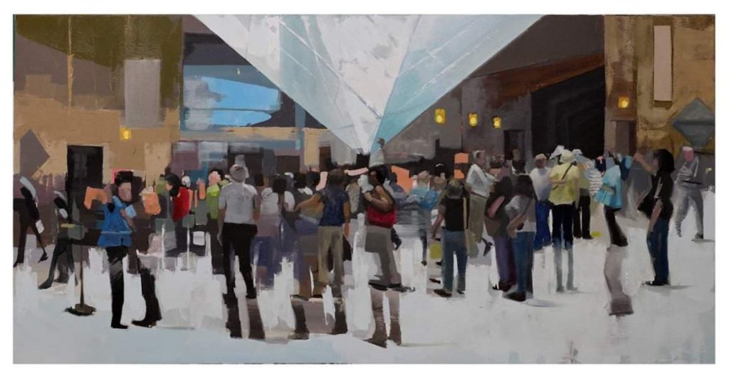 The Louvre in summer, mixed media on canvas,50x100cm