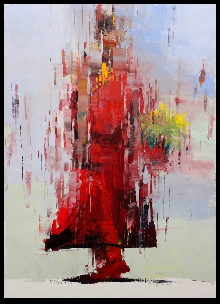 Buddhist monk with flowers,oil on canvas,50x70cm