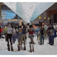 The Louvre in summer, mixed media on canvas,50x100cm