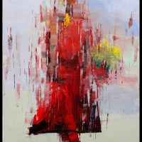 Buddhist monk with flowers,oil on canvas,50x70cm